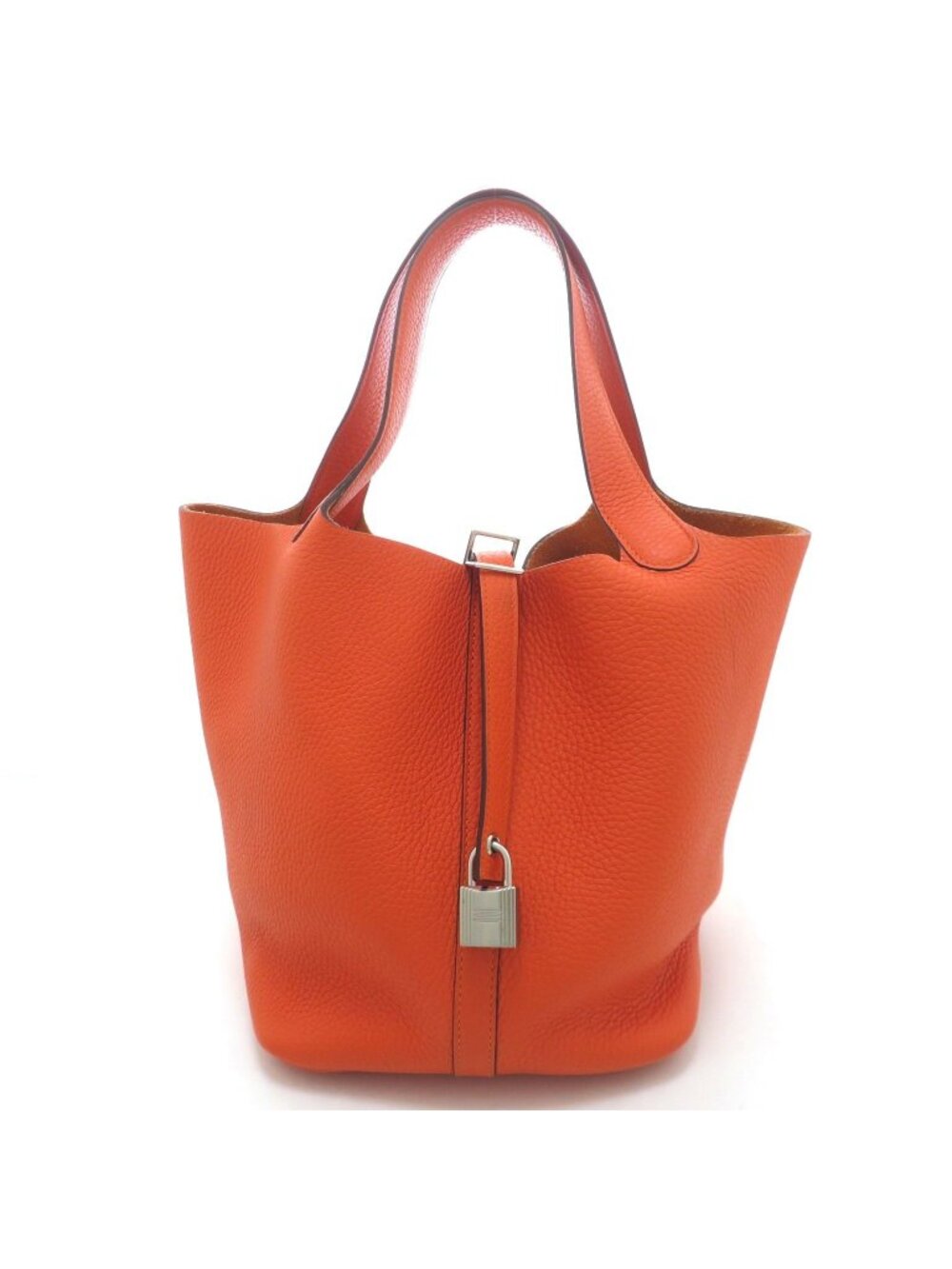 Hermes Picotin Lock MM Silver Handbag Taurillon Clemence Orange